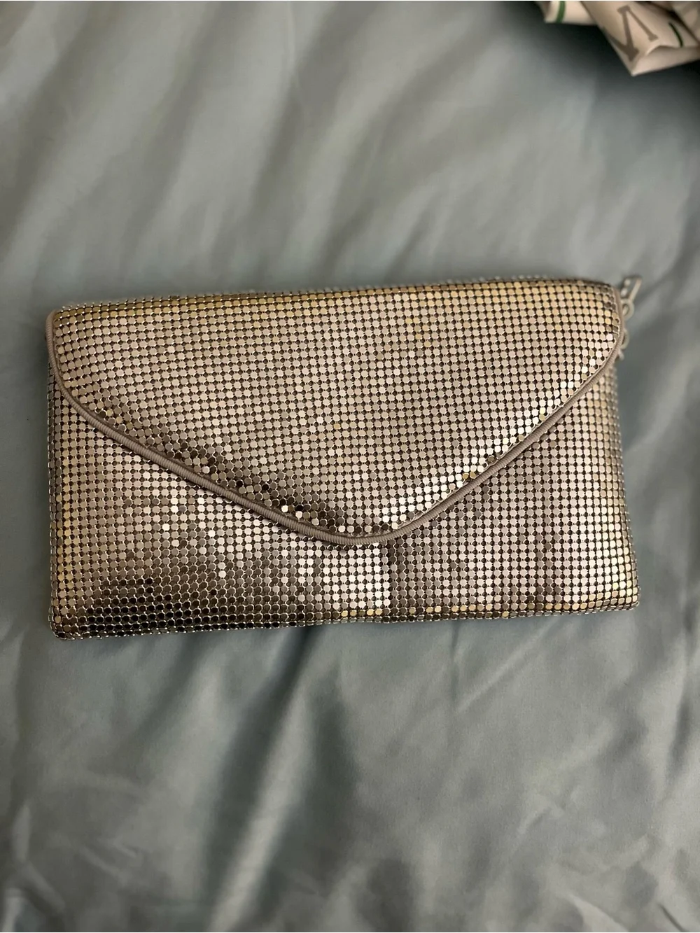 Metallic Silver Mesh Envelope Clutch